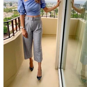 The Belted Flannel Wide Leg Crop Pant by Ann Taylor